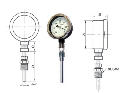 Termômetro de expansão à gás de nitrogênio para indicar a temperatura dos motores navais, Modelos  Ø 100 mm, Ø 114mm